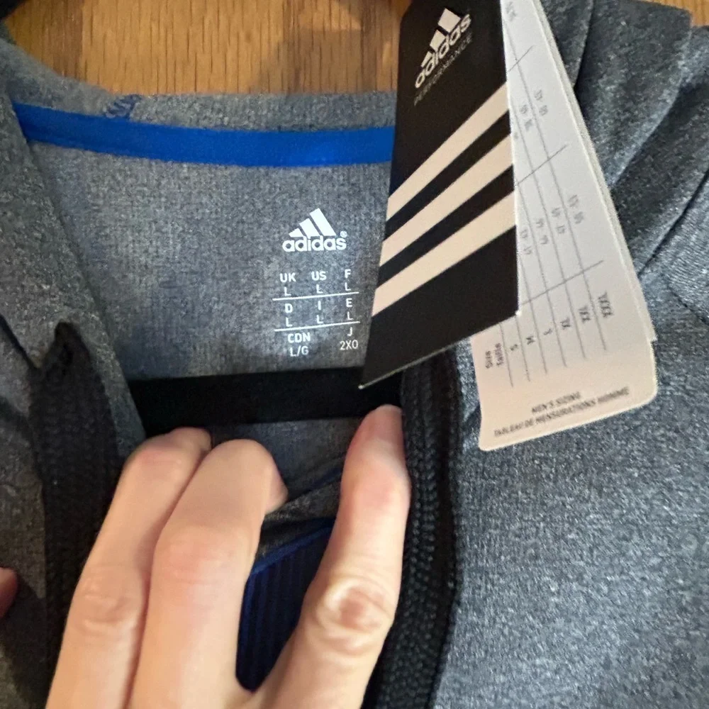 Adidas Men’s Hoodie NWT Large Gray with Blue